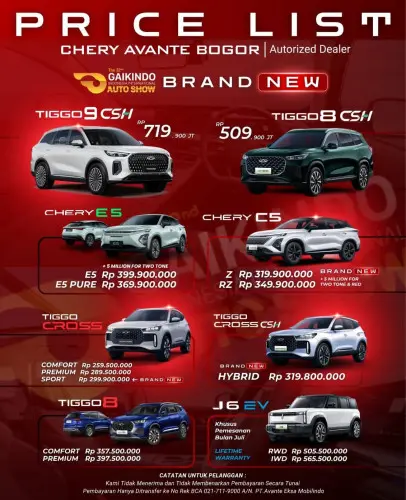 Pricelist Harga Chery ngamprah 2025
